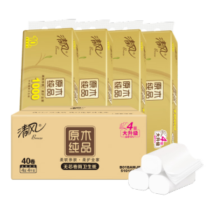 清风 原木金装无芯卷纸4层1000克*10卷4提一箱 B01BAMJE