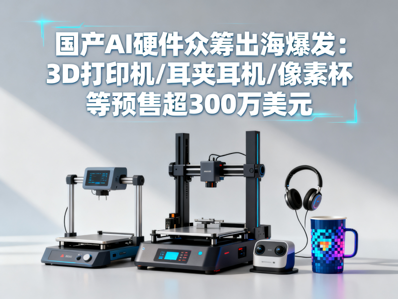 国产AI硬件众筹出海爆发：3D打印机/耳夹耳机/像素杯等预售超300万美元