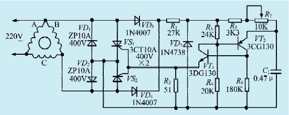 一款三相电机用单相电源的启动电路