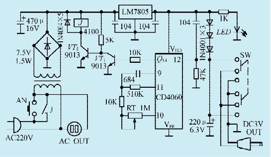 一款定时关断的交流电源适配器电路