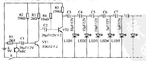 一款声控彩灯闪烁电路