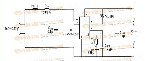 一款具有良好滤波效果可使输出电流达30mA的HV-2405E稳压电路图