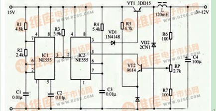 一款由脉冲整形与稳压调整电路555组成高效开关稳压电源电路图