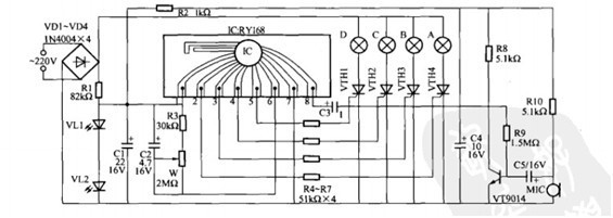 电路图分享：一款卡拉OK灯光控制器电路的电路工作原理