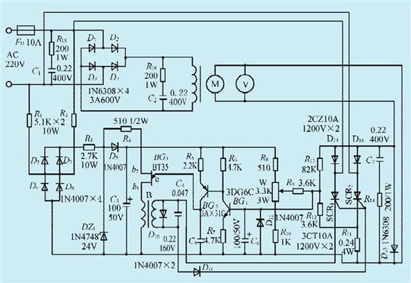 适用600W以下电压为220V的直流电机调速电路工作分析原理