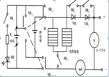 一款由光电池蓄电池调压元件组成的太阳能多功能充电器电路图