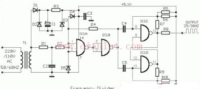 一款能产生的振荡频率为其输入频率整约数的分频器电路图