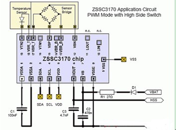 一款输出分辨率达12位的ZSSC3170汽车传感器信号调理电路图