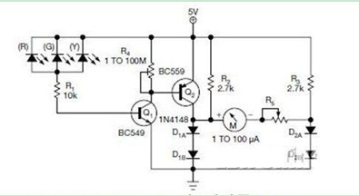一款可以构造出一个简单电路来评估周围环境光强度的照度计电路图