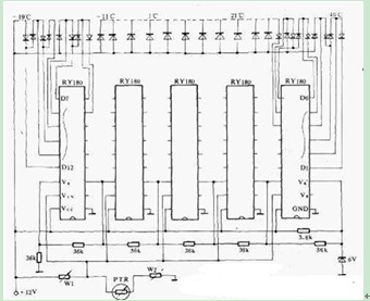 RY180制作的光带式模拟温度计电路图
