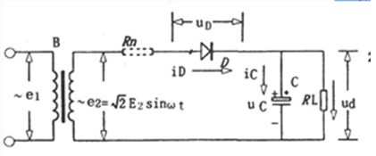 一款安装在整流电路两端用以降低交流脉动波纹系数的电容滤波电路图