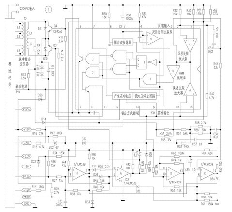 一款采用ＴＬ４９４及ＬＭ３３９集成电路TL494设计的ATXC开关电源的控制电路图