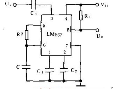 一款主要用于振荡、调制、解调、和遥控编、译码电路的简易LM567应用电路图