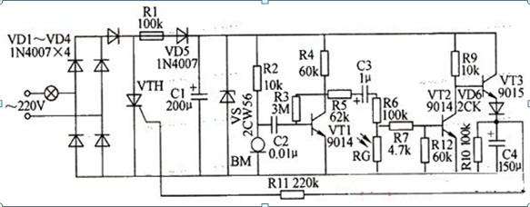 光敏电阻延时节电开关电路图