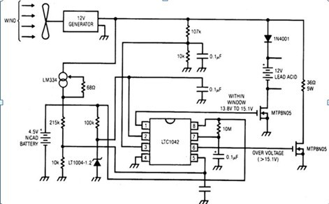 一款电压输出与每分钟转速成正比的风力发电机电池充电电路图