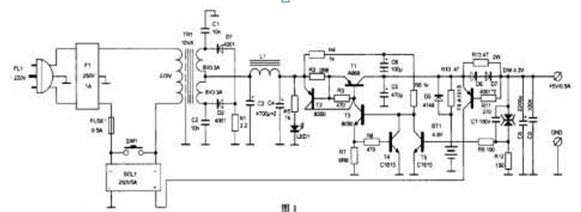 一款广泛用于小型便携式电子设备及电子电器的自动控制电源适配器电路图