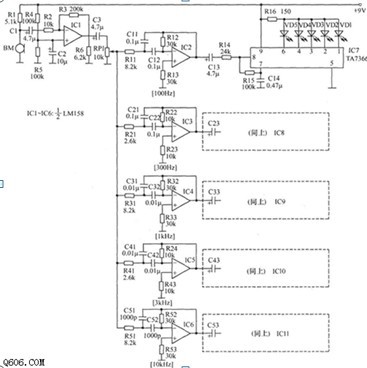 一款可以随时了解播放信号的瞬时频谱的外置式音频频谱显示器电路图