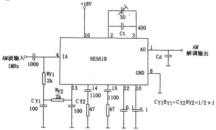 一款NE561B集成锁相环模块构成的双边带调制解调器电路图