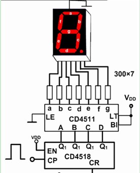 cd4511数码管驱动接线电路图

