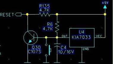 一款由KIA7033构成的广泛应用于工业测控系统之中的51单片机复位电路图