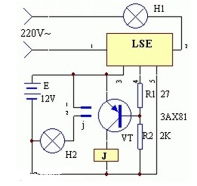 使用LES制作的能持续照明而不间断工作的的应急照明灯电路图