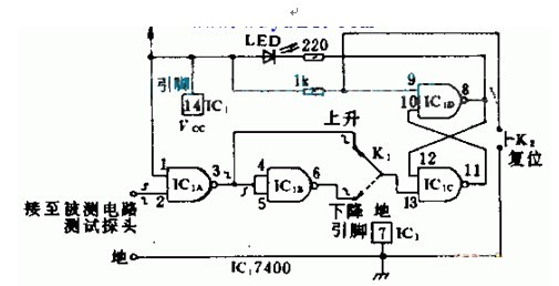 一款由发光二极管显示出触发器的输出状态的高速TTL探头电路图