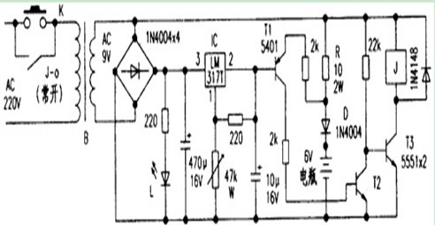 一款效果良好可对不同电压的电池充电的6V电瓶自动充电器电路图