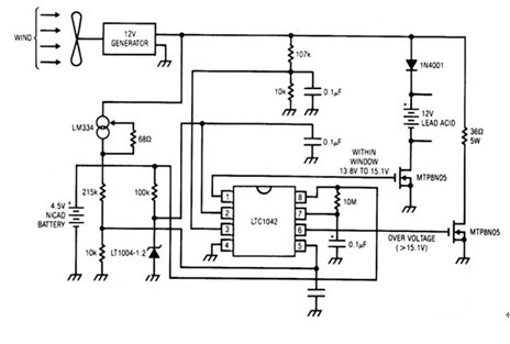 一款最具规模开发潜力的使用LTC1042监视电压输出的风力发电机电池充电电路图