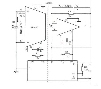 一款用于防止数据采集器件遭受潜在破坏性电压的影响的隔离放大器电路图