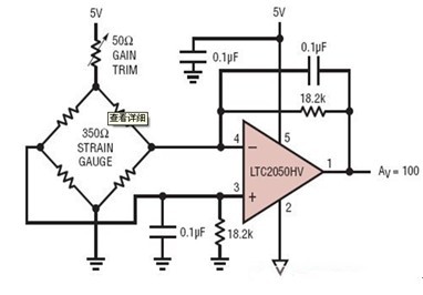 一款采用 2.7V 至 6V 单工作电源的差分桥式放大器电路图