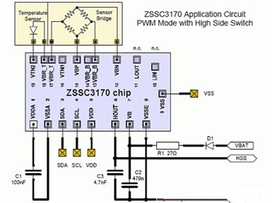 一款输出分辨率达12位的ZSSC3170汽车传感器信号调理电路图