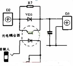 一款采用了多种滤波器设计通过音调控制彩灯闪亮的简单音控彩灯电路图