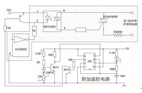 一款采用的是老式热敏电阻的即热式热水器自动恒温实验电路图