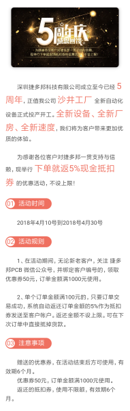 【优惠活动】庆5周年下单立返5%抵扣券